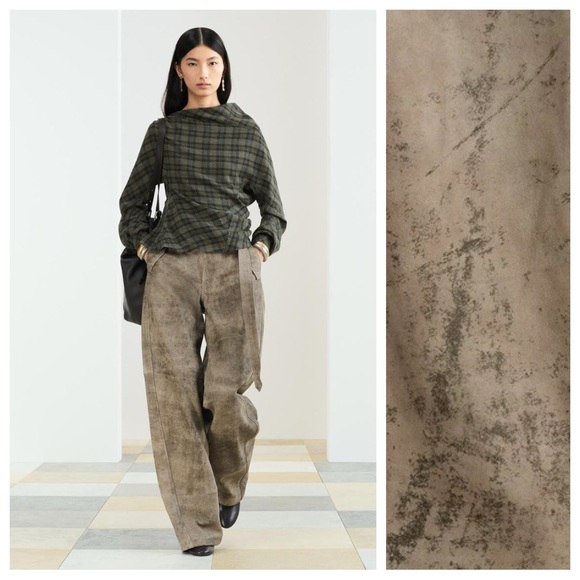 NWT. Zara SRPLS Taupe Grey +Baggy Washed Effect Leather Pants. Size XS.